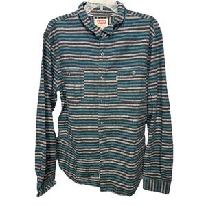 Levi's Striped Shirt Men's XL Blue Gray Black Long Sleeve Cotton Linen‎ Casual